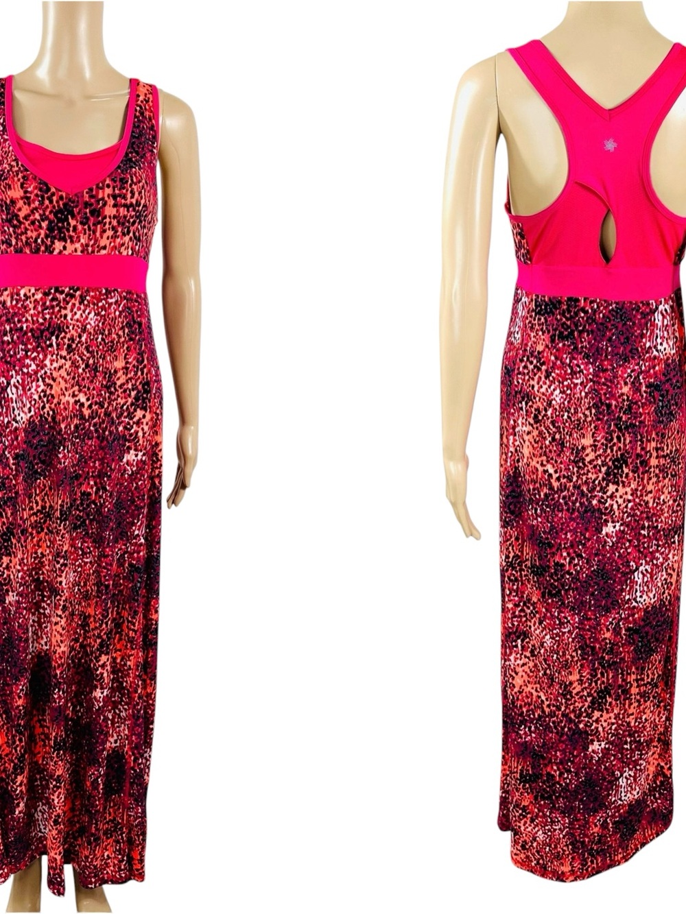 Tek Gear Dry Tek Hot Pink Leopard Printed Racerback Maxi Dress Sz S